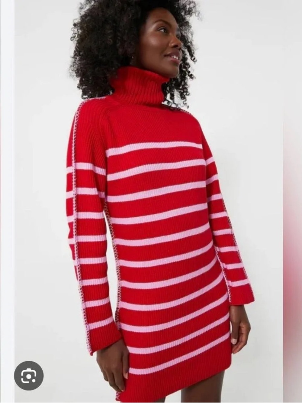 Hyacinth House Emsley Mini Striped Sweater Dress in Red and Pink Size XS